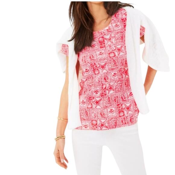 NWT! Lilly Pulitzer Etta Scoopneck Mizner Red Seaside Harbour Top - Size XL - Picture 3 of 7